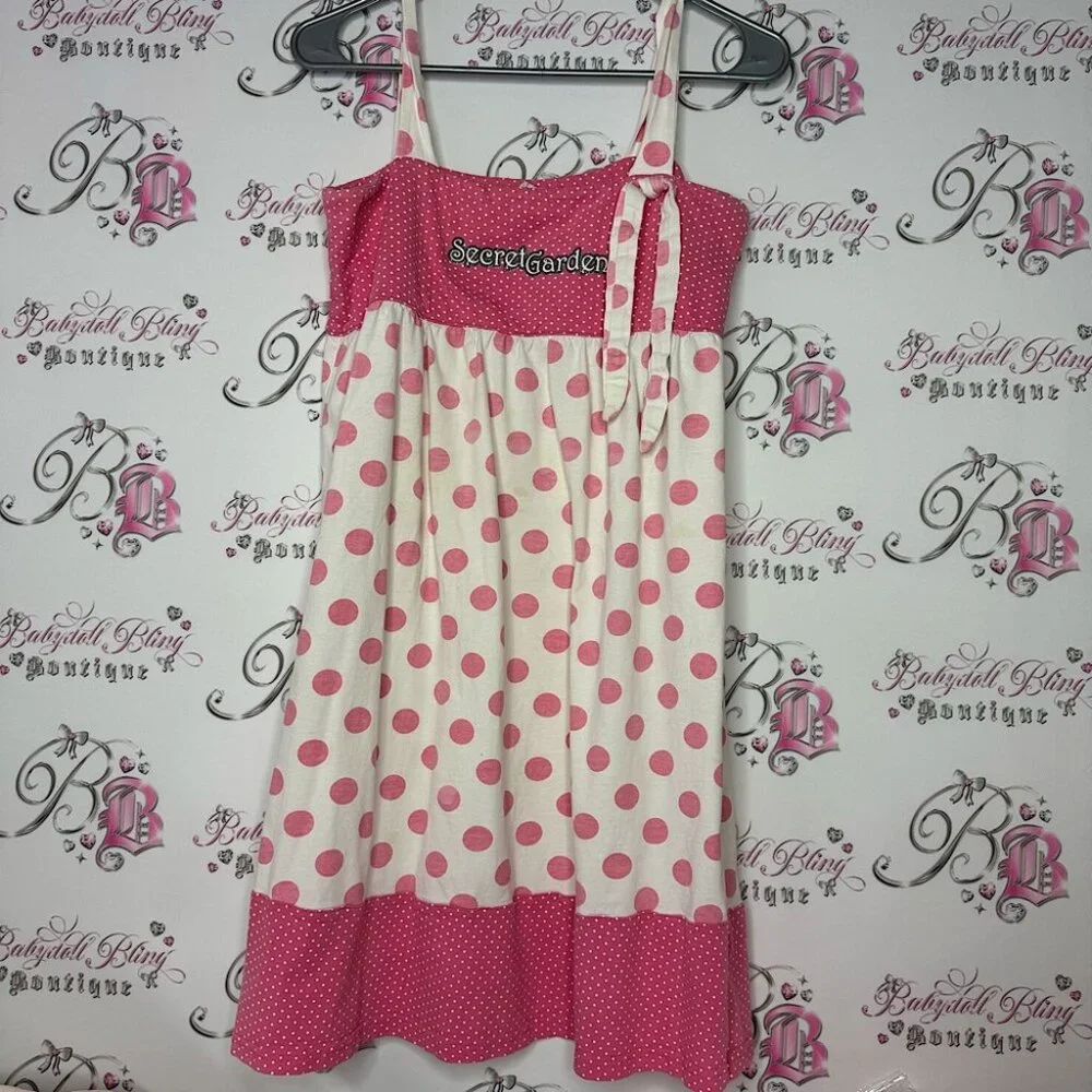 Vanessa dress secret garden polka dot dotted pink white sparkly silver writing - Picture 1 of 12